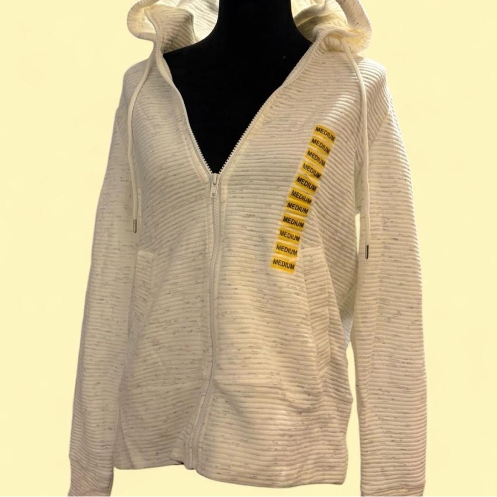Active Life Cream Zip-Up Hooded Sweatshirt with Subtle Speckle